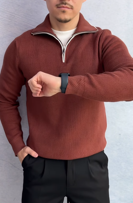 Men's Lapel Zipper Knitted Long Sleeves