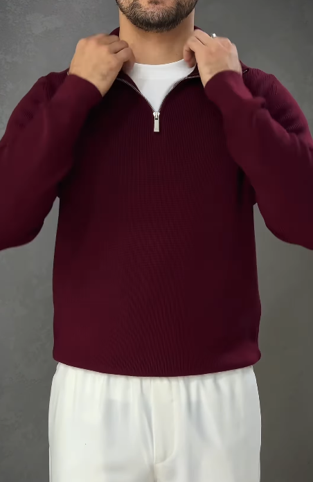 Men's Lapel Zipper Knitted Long Sleeves
