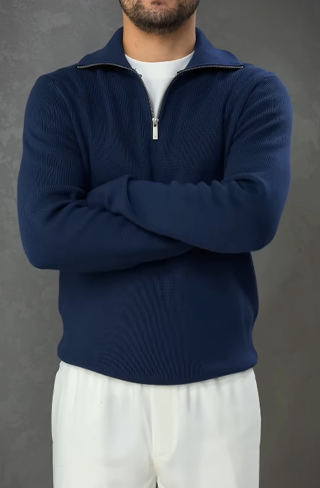 Men's Lapel Zipper Knitted Long Sleeves