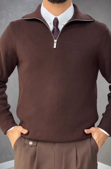 Men's Lapel Zipper Knitted Long Sleeves