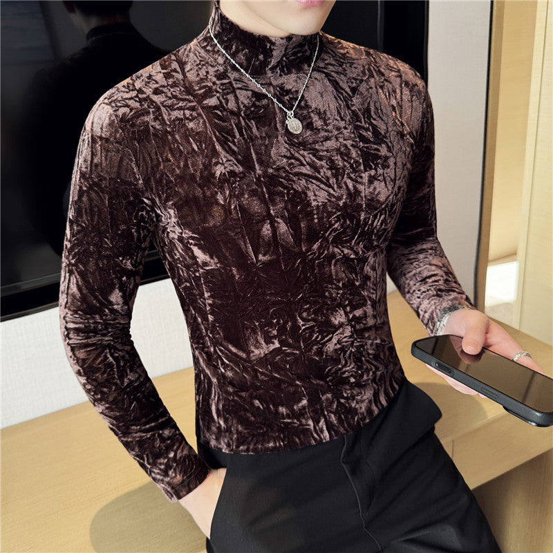 Luxury Velvet Half Turtleneck Men's Bottoming Shirt