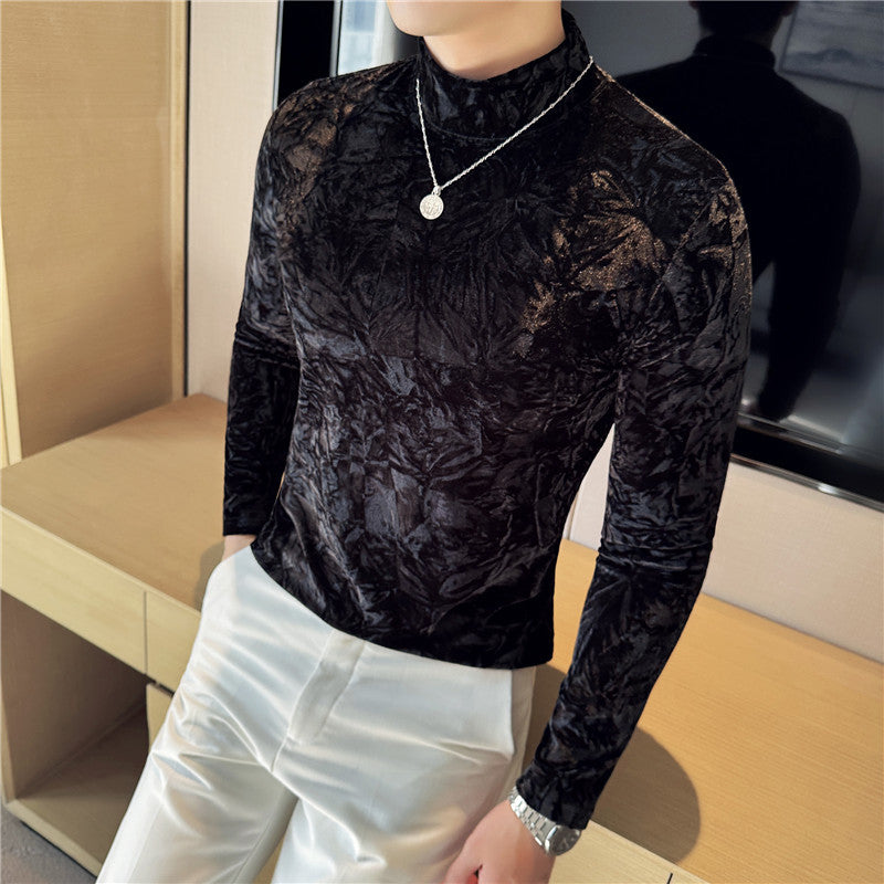 Luxury Velvet Half Turtleneck Men's Bottoming Shirt