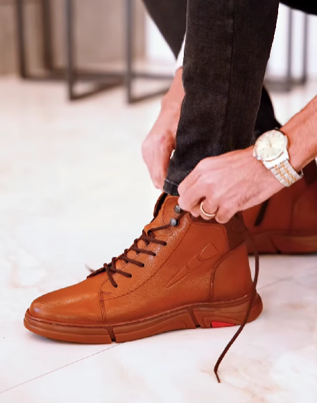 Soft leather lace-up ankle boots