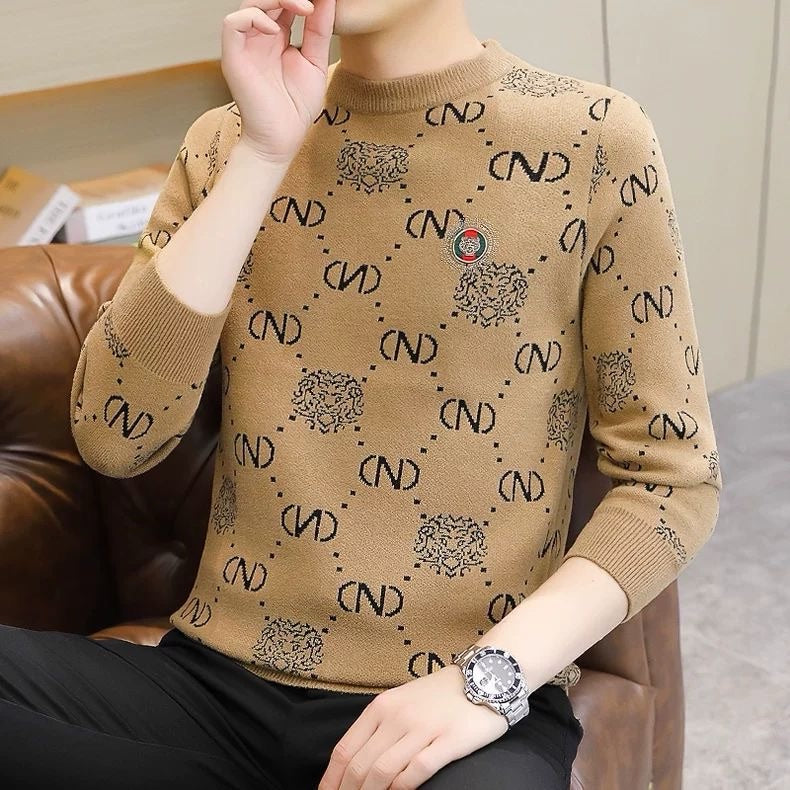 Men's printed long-sleeved knitted top