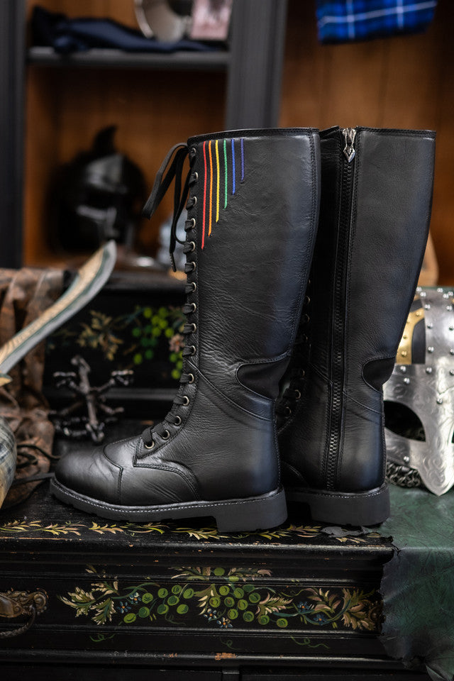 Men's colorful striped leather lace-up boots