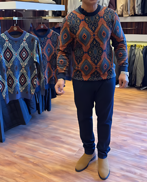 Men's printed long-sleeved sweater