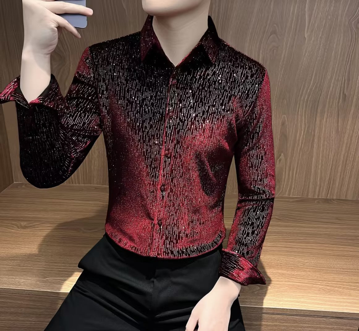 Men's sequined rhinestone shirt