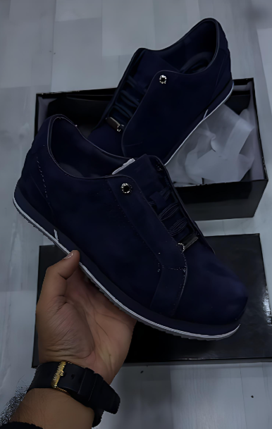 Men's blue suede slip-on shoes