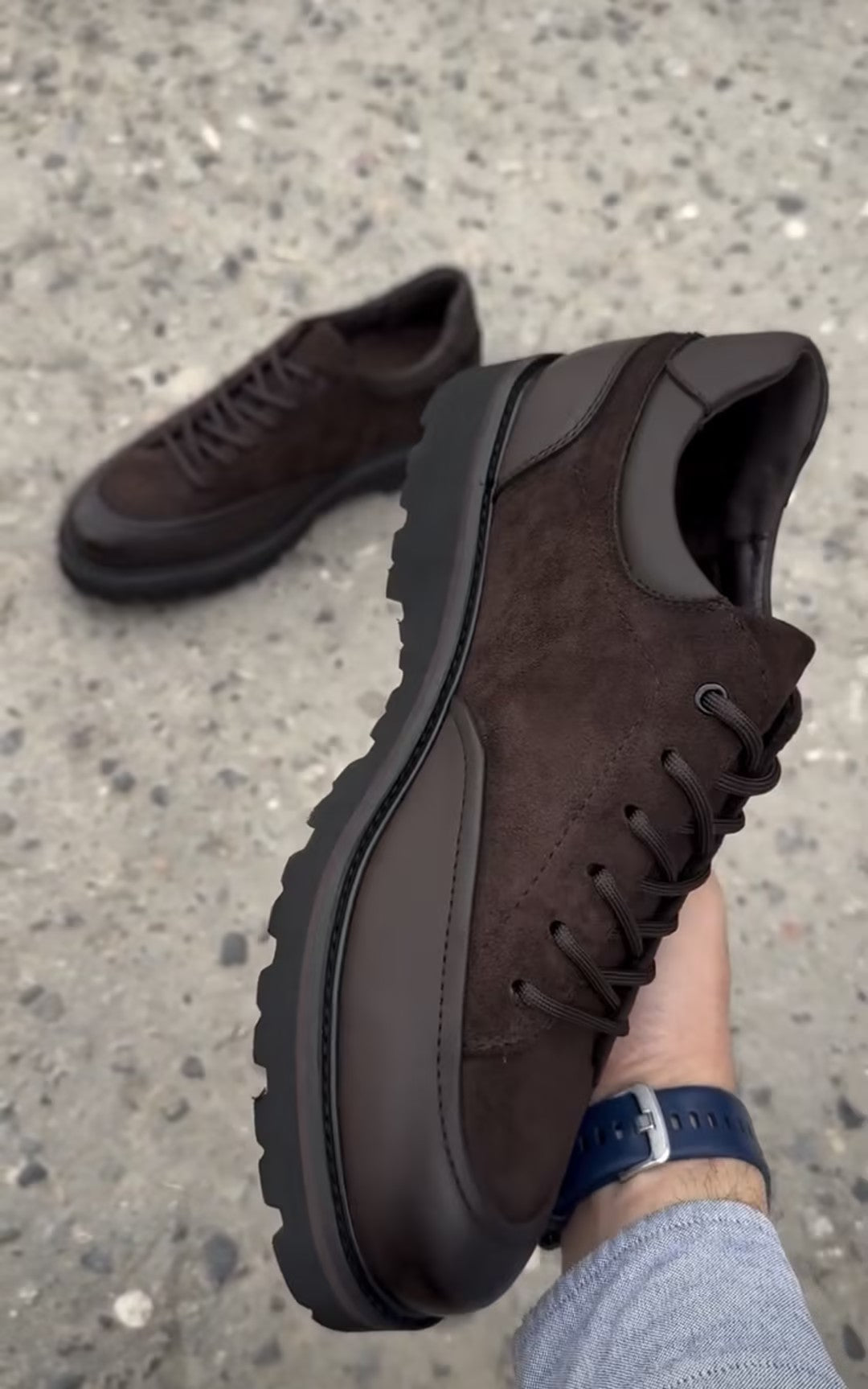 Men's brown fleece lined suede slip-on shoes