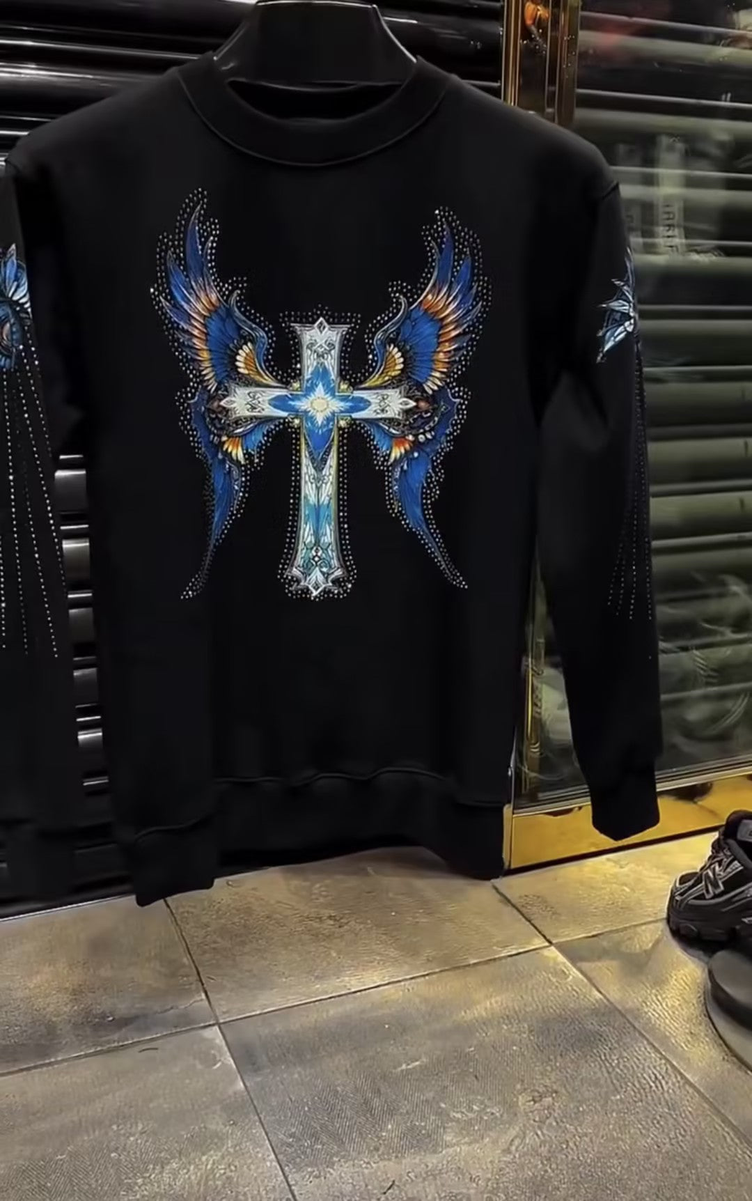 Men's Rhinestone Print Crew Neck Long Sleeve Top