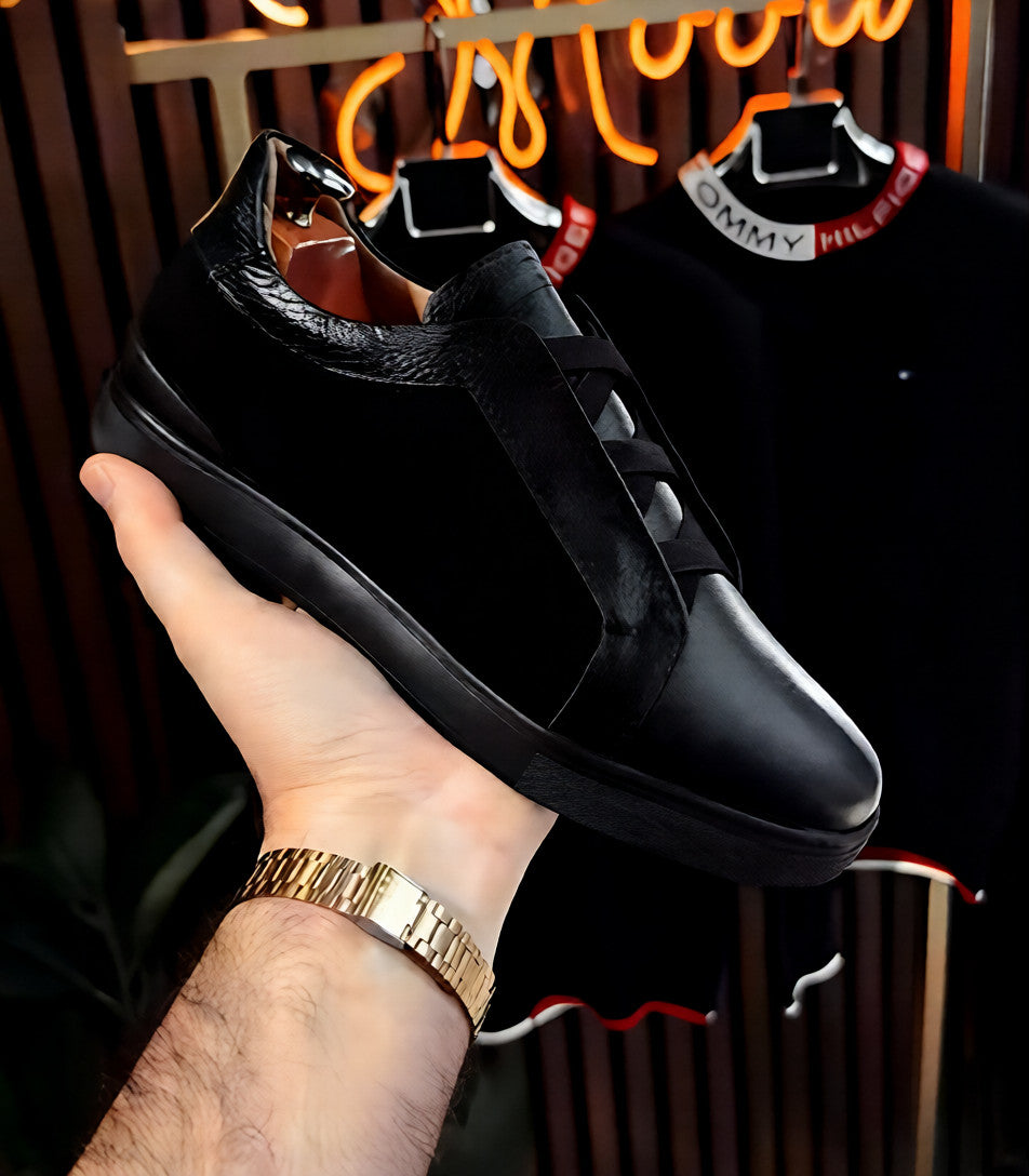 Men's black textured suede slip-on shoes