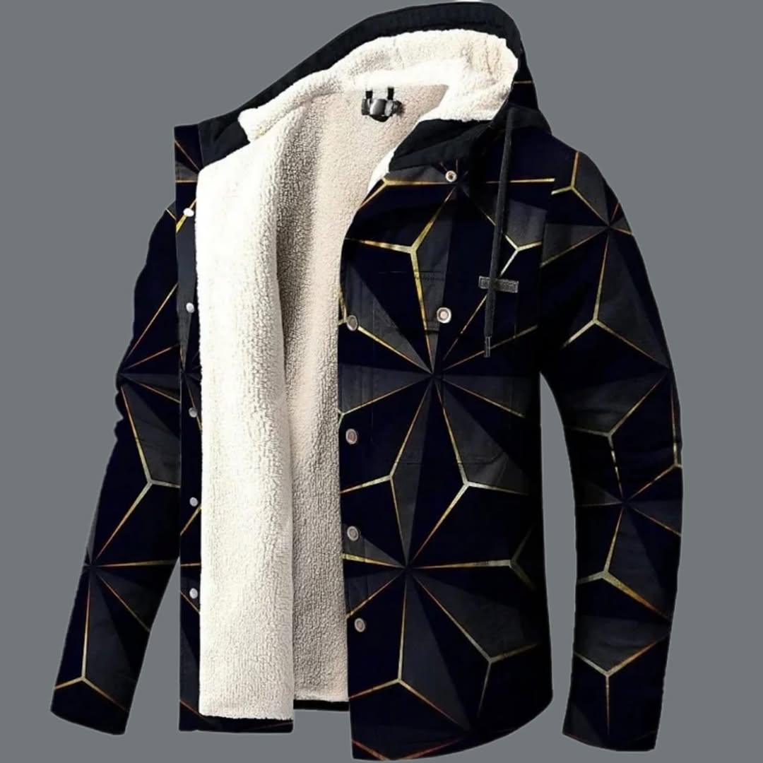 Men's 3D Printed Fleece-Lined Hooded Jacket