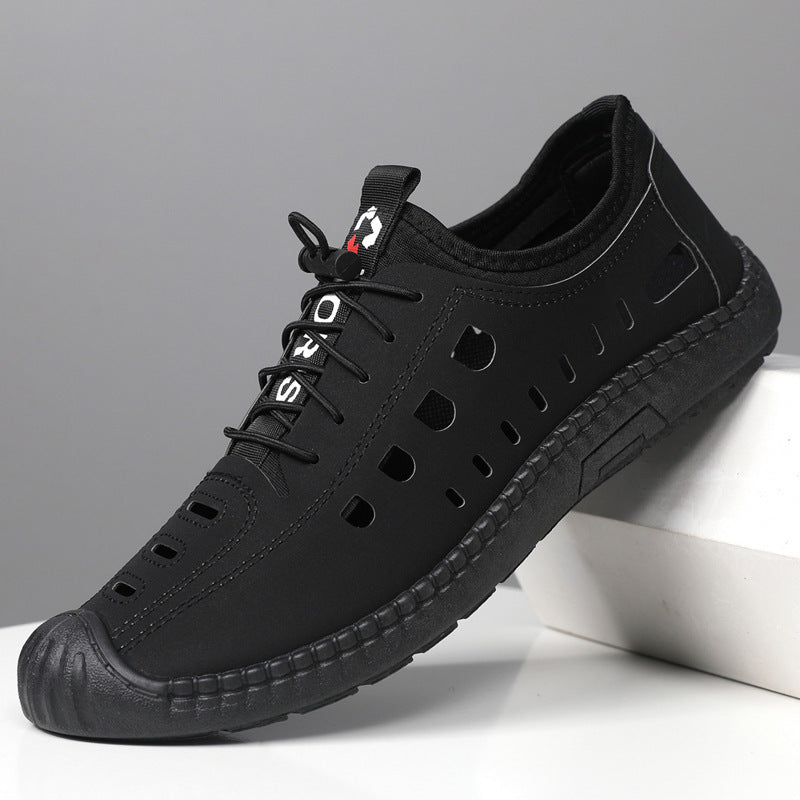 Men's extra soft leather openwork slip-on shoes
