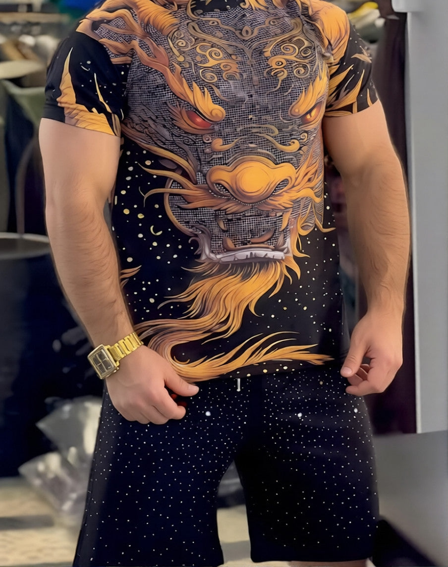 Men's Rhinestone Short-Sleeve and Shorts Set
