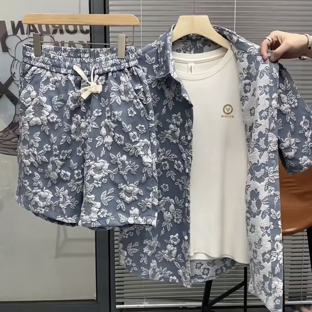 Men's Embossed Short-Sleeve and Shorts Set