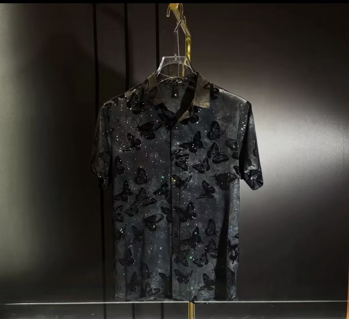 Men's Rhinestone Butterfly Short-Sleeve Top