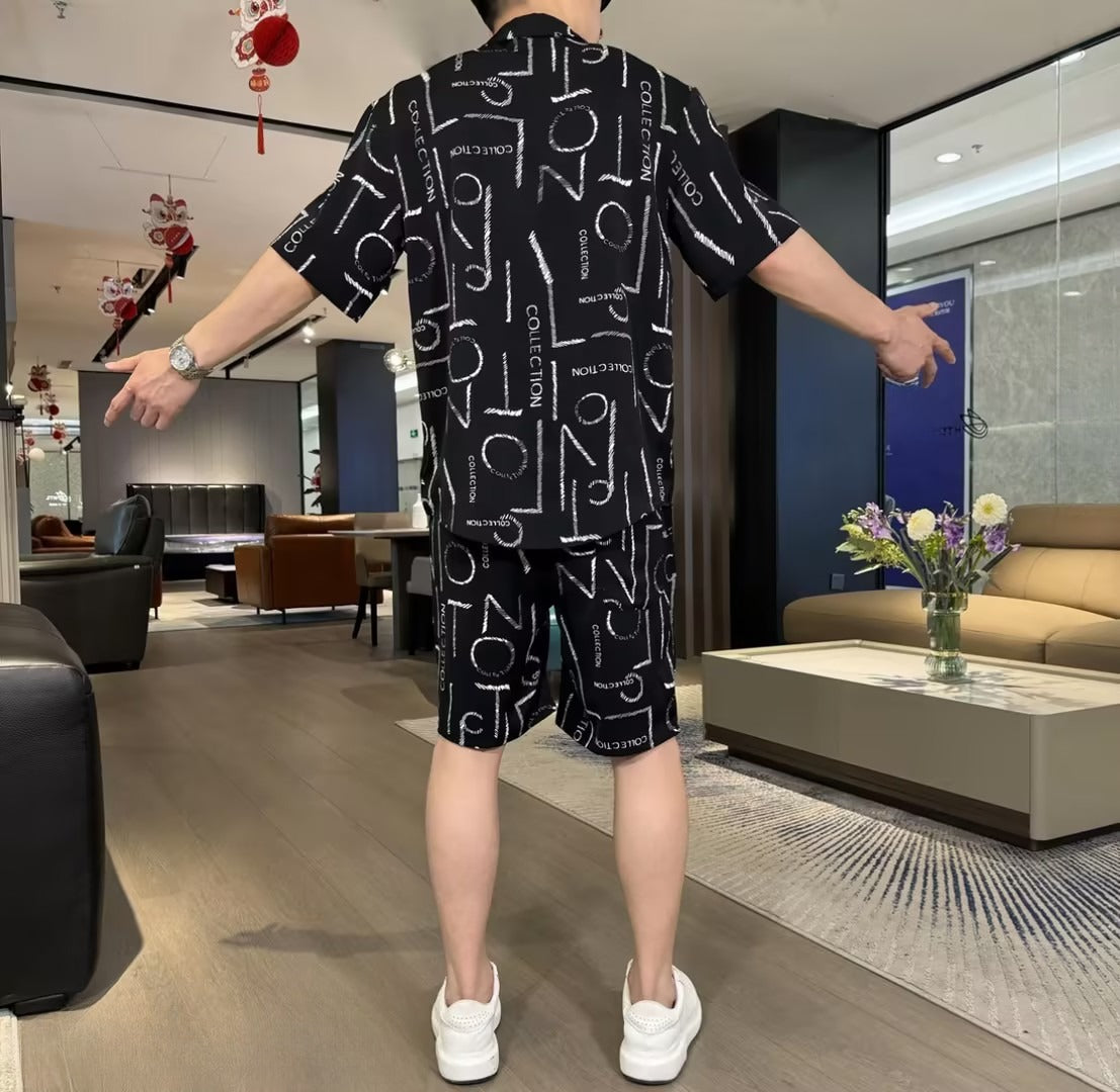 Men's Printed Short-Sleeve and Shorts Set