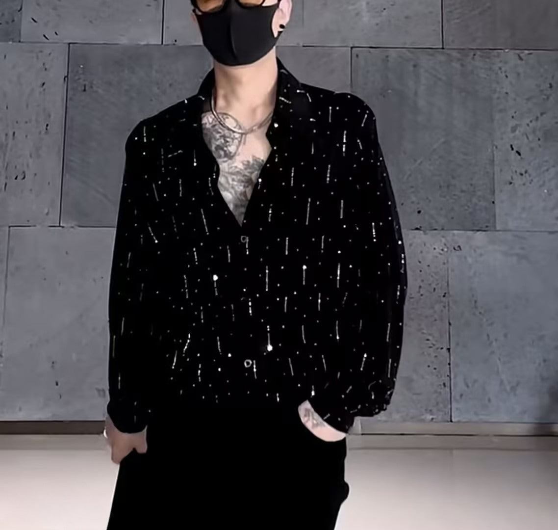 Men's Black Rhinestone Shirt