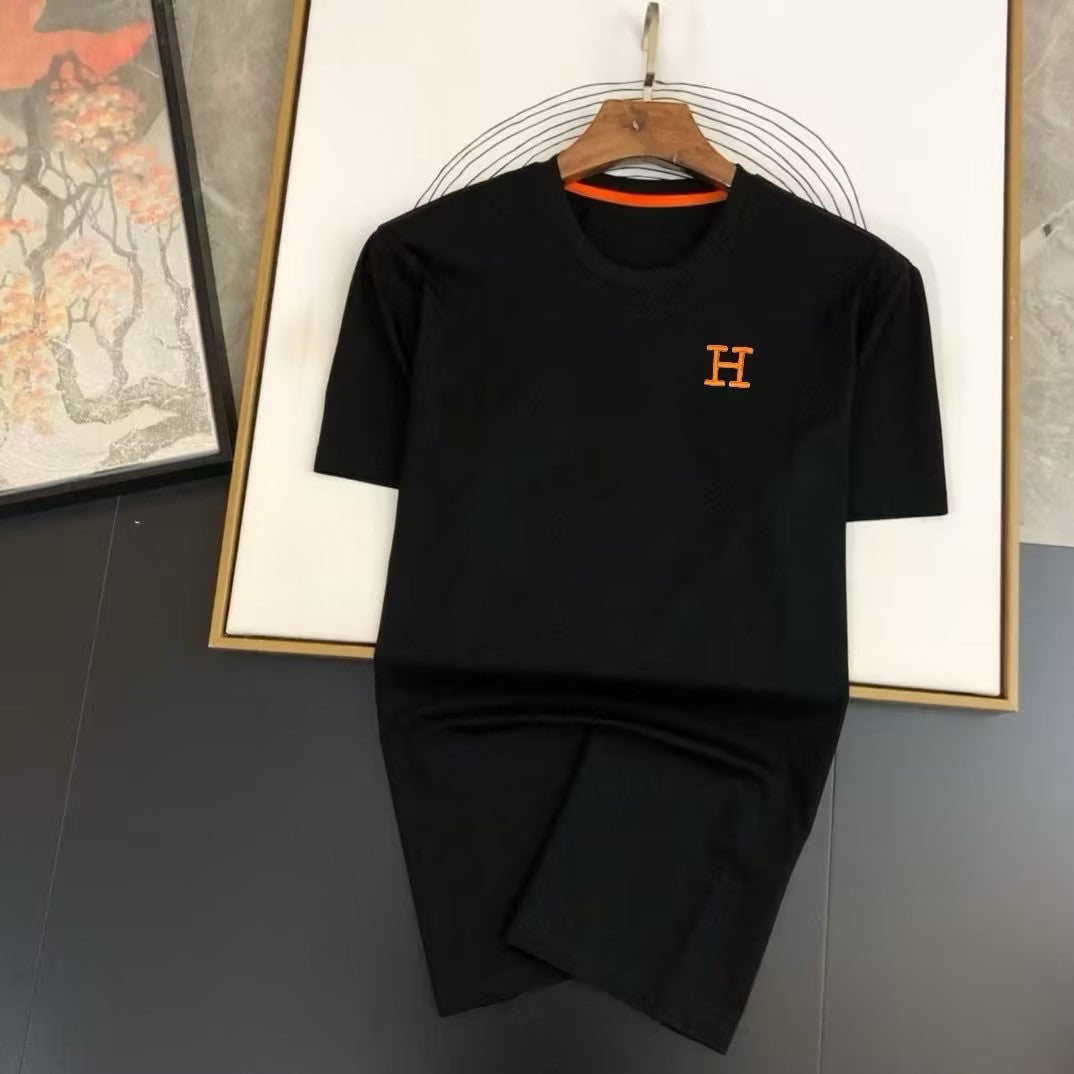 Men's pure cotton embroidered letter T-shirt
