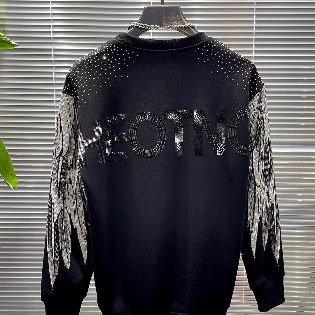Men's long-sleeved rhinestone wing top