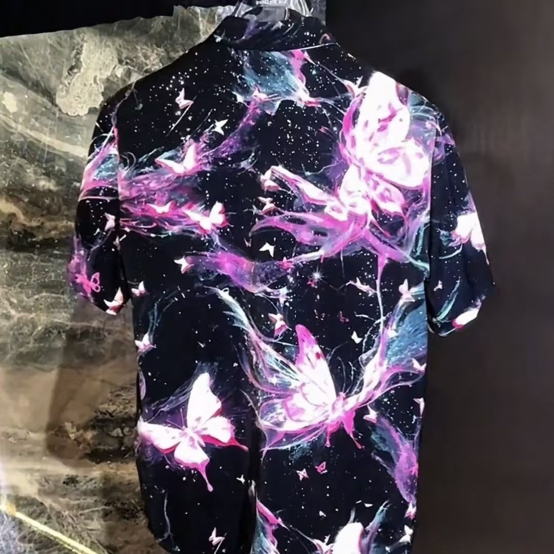 Men's Butterfly Print Glitter T-Shirt