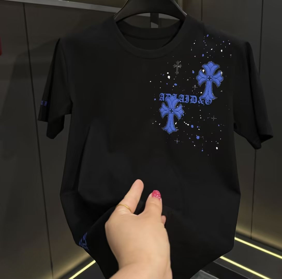 Black and blue color-blocked T-shirt