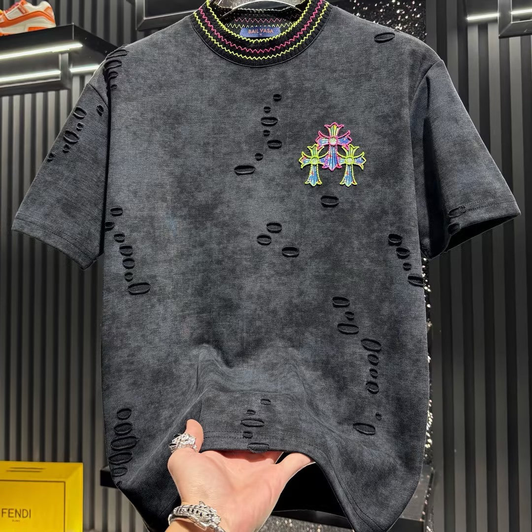 Men's Colorful Embroidered Cross T-shirt