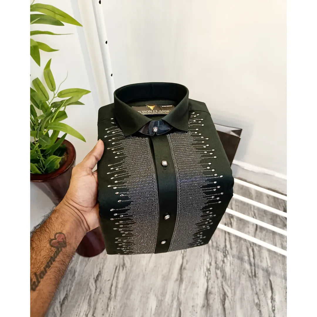 Men's Quality Shirt With Sparkling Rhinestones