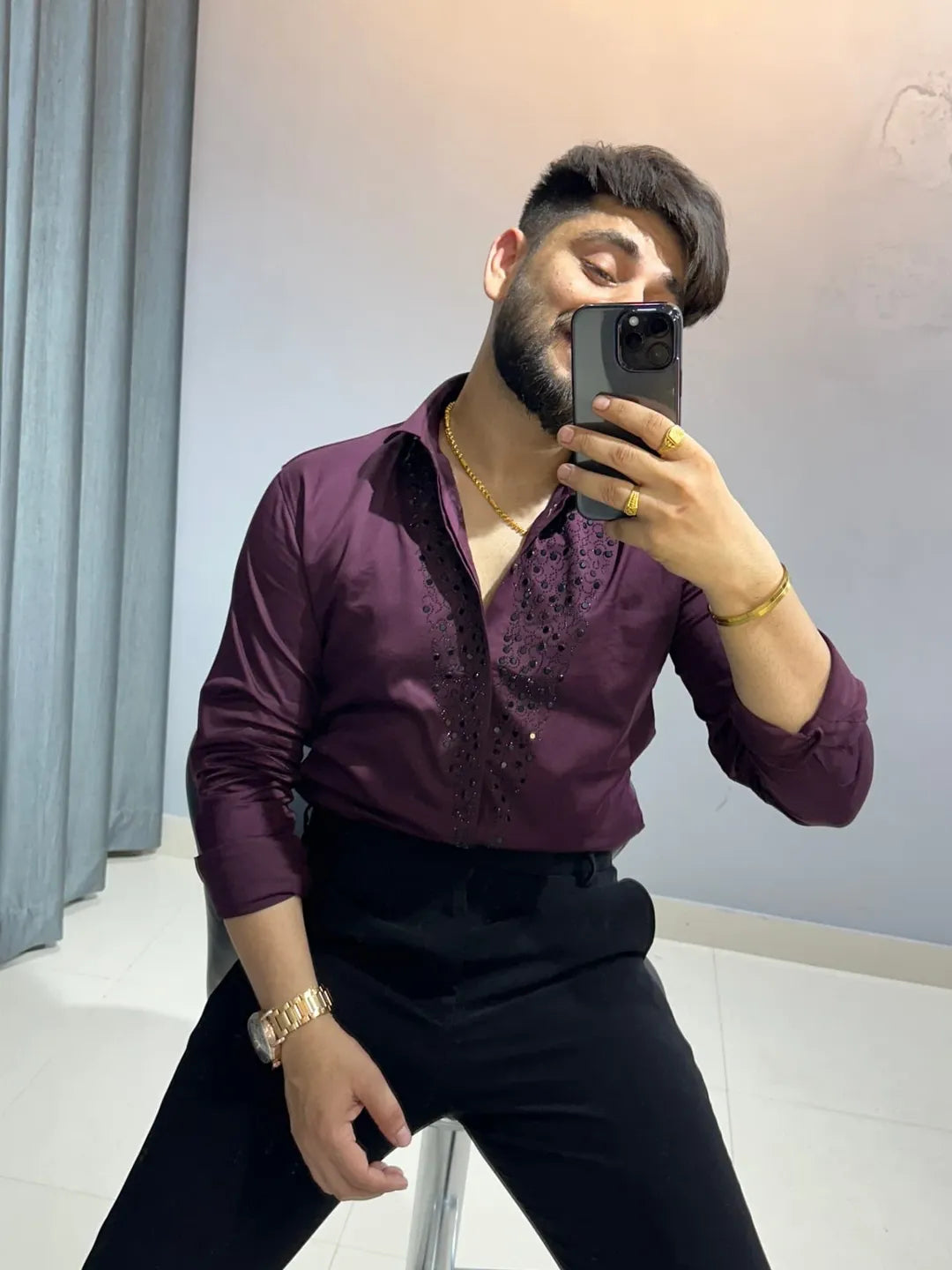 Men's Sparkling Rhinestone Shirt