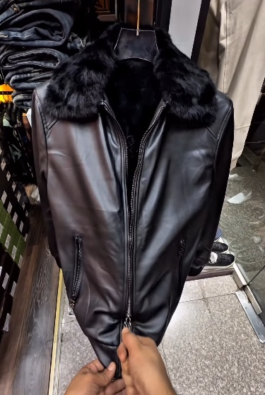 Men's Detachable Fur Collar Leather Jacket