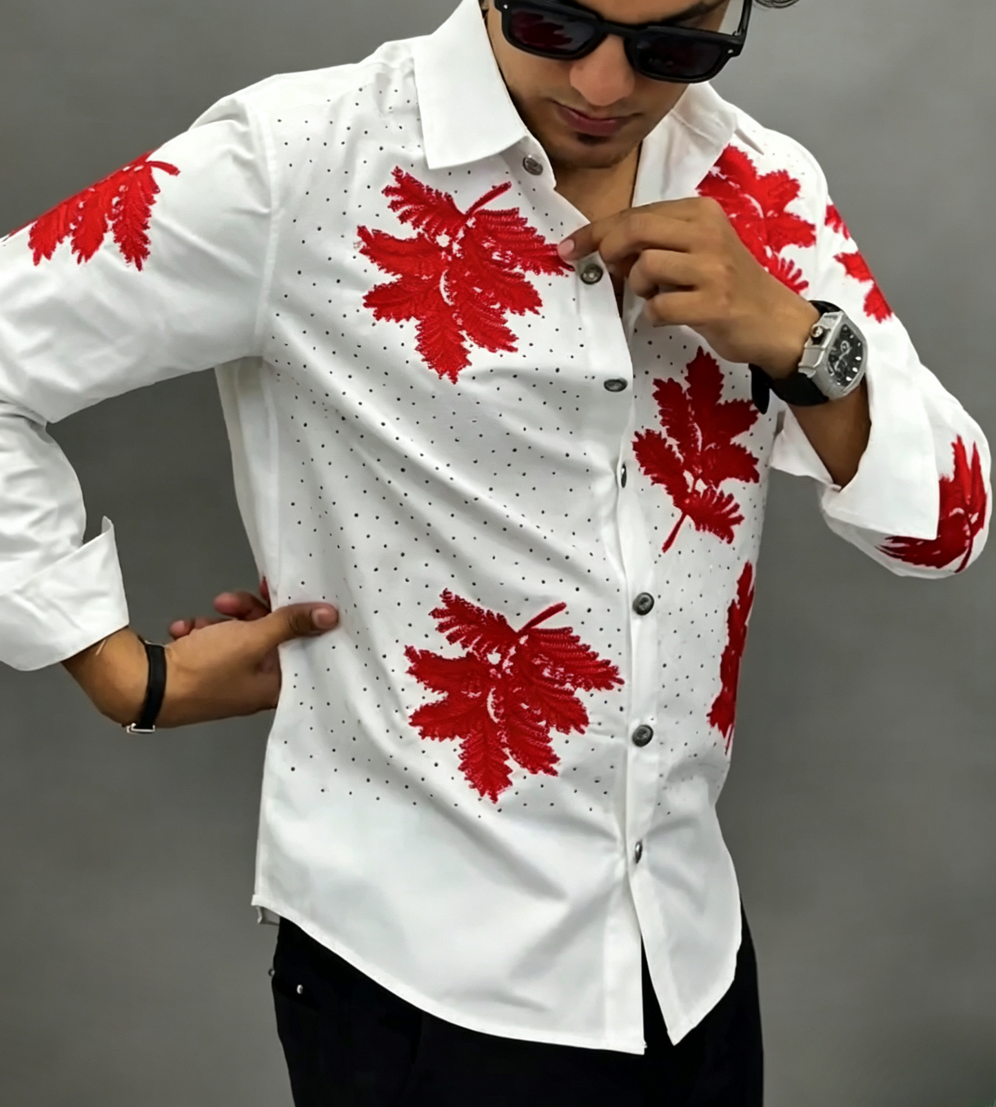 Men's rhinestone leaf shirt
