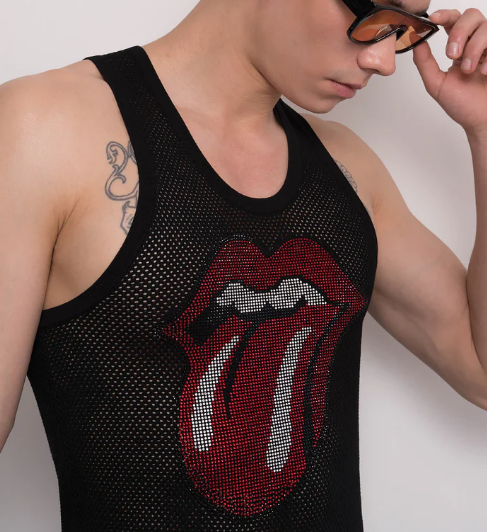 Black Rhinestone Tongue Vest