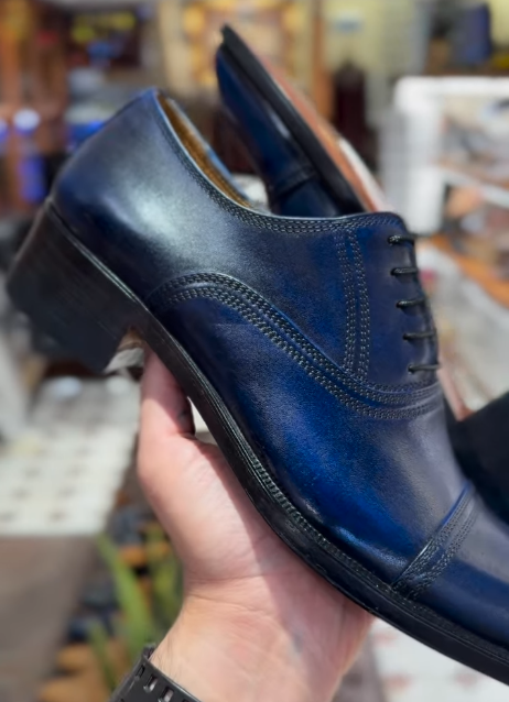 Textured Blue Men's Leather Shoes