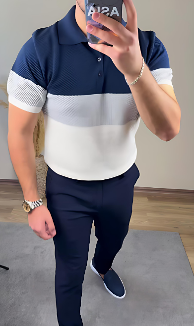 Men's Colorblock Knitted POLO Shirt