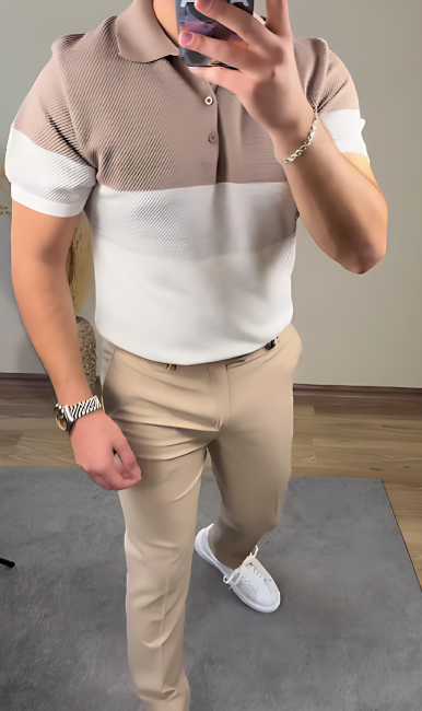 Men's Colorblock Knitted POLO Shirt