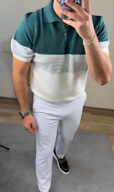 Men's Colorblock Knitted POLO Shirt
