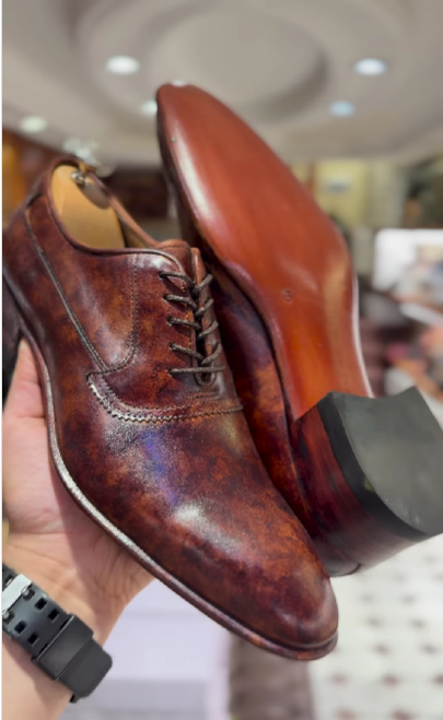 Brown Textured Men's Premium Leather Shoes