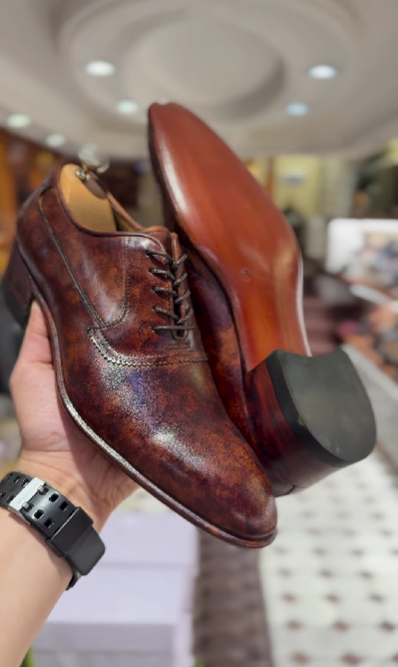 Brown Textured Men's Premium Leather Shoes