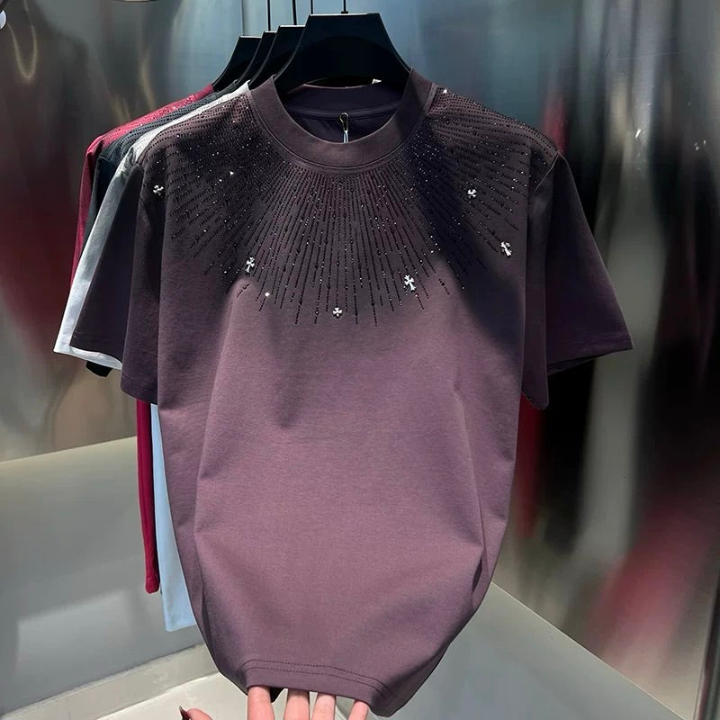 Men's Textured Rhinestone Short Sleeves