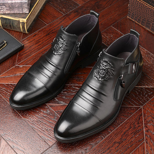 Men's Embossed Leather Zip-Up Boots