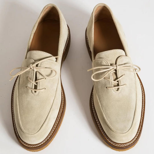 Beige Suede Lace-Up Men's Loafers