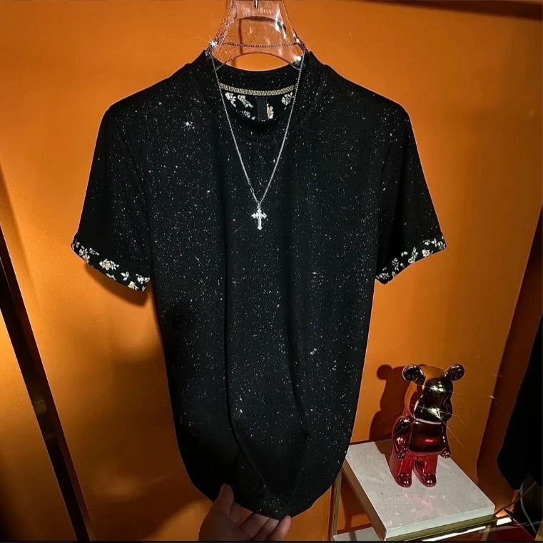 Black Super Sparkling Rhinestone T-shirt
