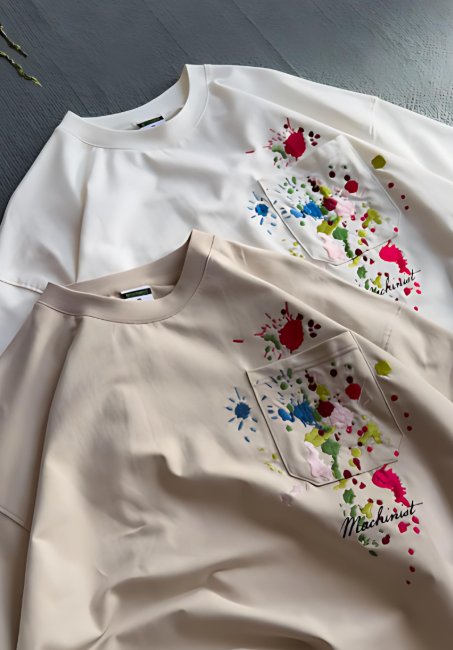 Colorful Ink Embroidery Print T-shirt