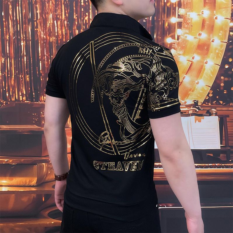 Men's Gold Print Zipper Lapel T-shirt