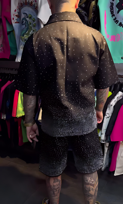 Men's Black Sparkling Rhinestone Set