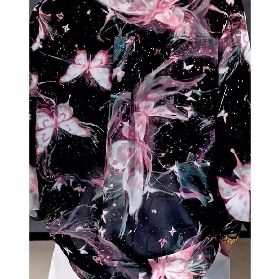 Pink Butterfly Sparkling Rhinestone Men's Shirt