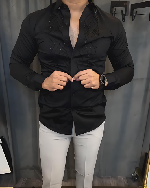 Black Sparkling Rhinestone Men's Shirt