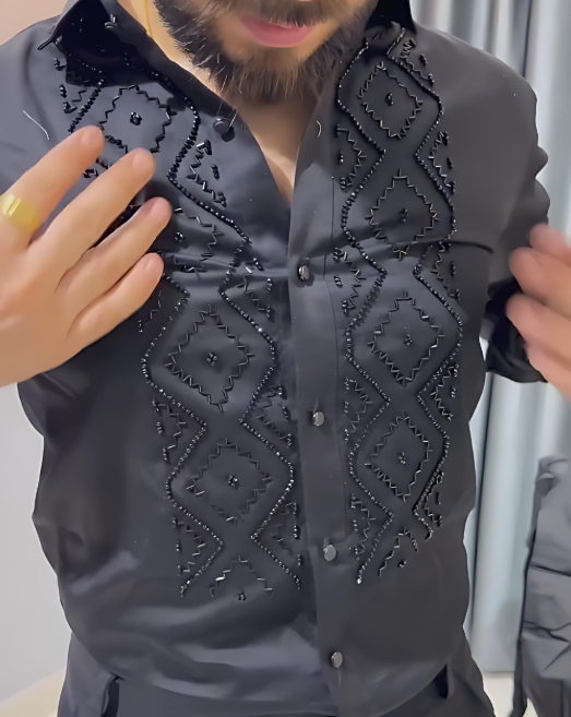 Black Sparkling Rhinestone Men's Shirt