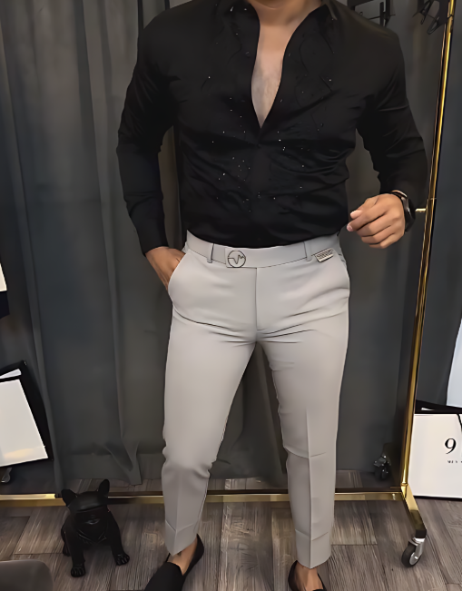 Black Sparkling Rhinestone Men's Shirt