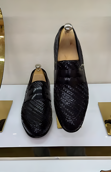 Men's Woven Textured Leather Shoes